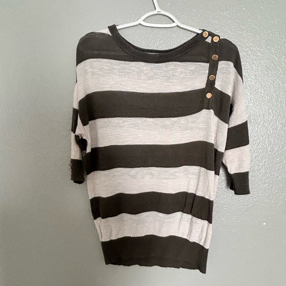 Ann Taylor Black and Cream Striped Top